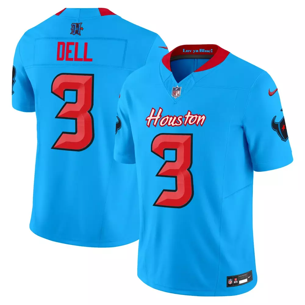 Tank Dell 3 Houston Texans Jersey Light Blue Men Replica Alternate Red Black Vapor