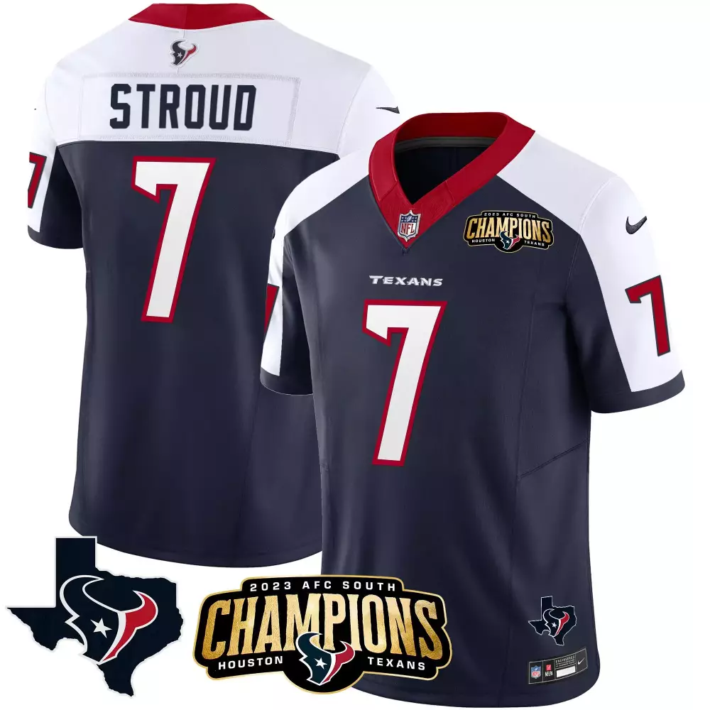 C.j. Stroud 7 Texans Jersey Navy 2023 AFC South Champions Men White Red Alternate
