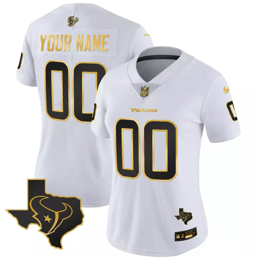 Custom Texans Jersey White Women Black Gold Vapor Limited All Stitched