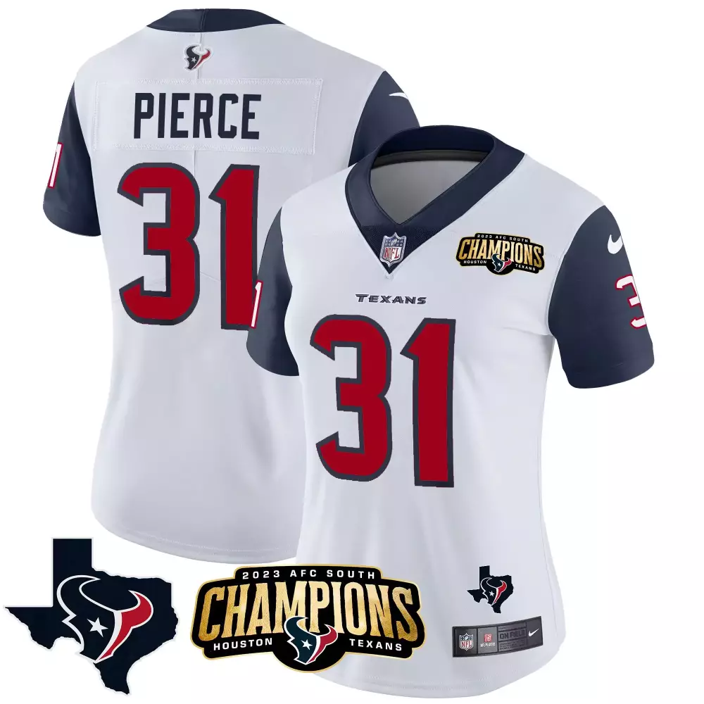 Pierce 31 Houston Texans Jersey White AFC South Champions 2023 Men Navy Blue Red