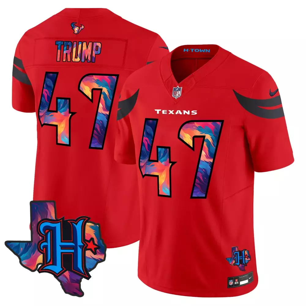 Donald Trump 47 Texans Jersey Red H-town Men NFL Custom Design Black Vapor Limited