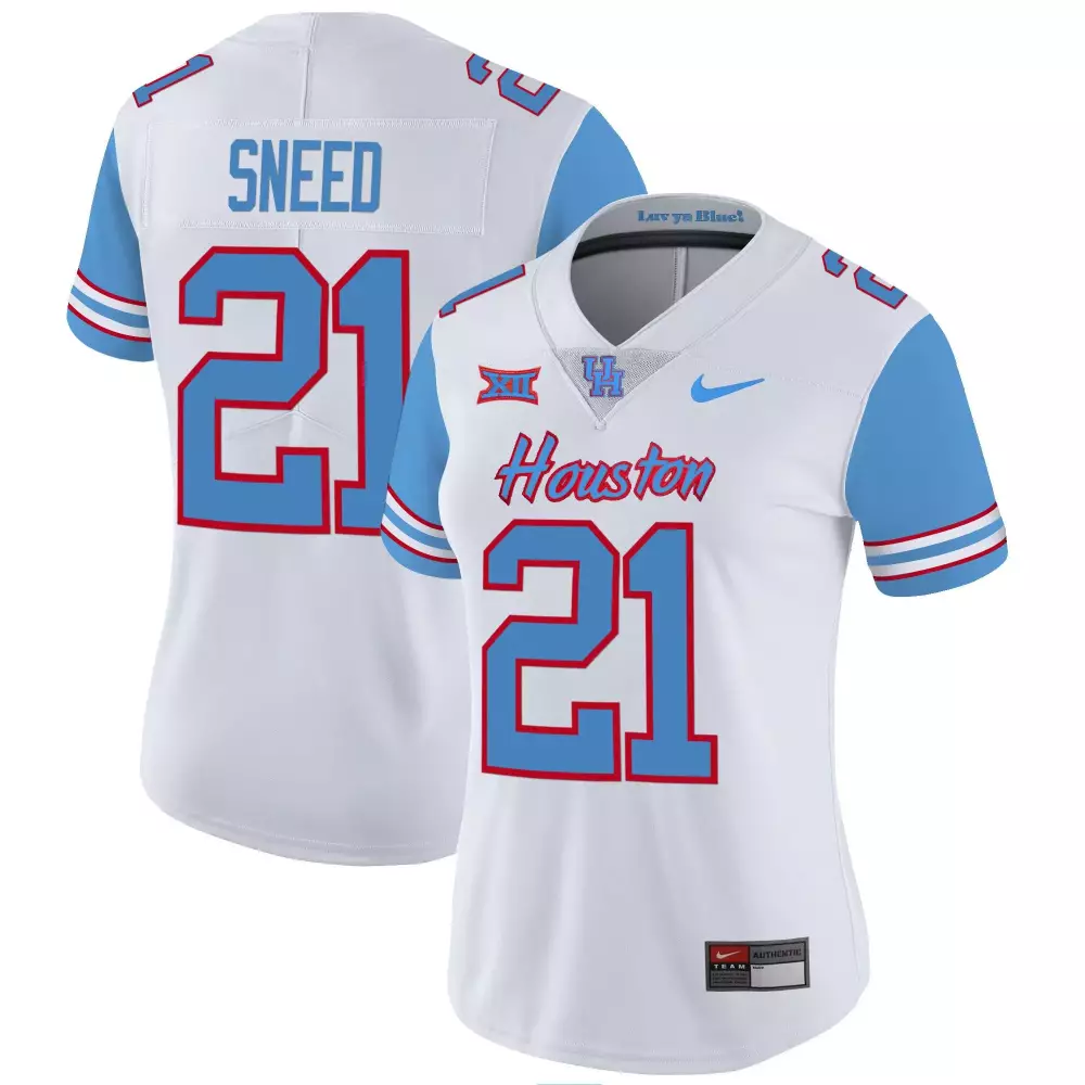 Sneed 21 Houston Jersey White Luv Ya Blue! Big Xii Women Light Blue Red Vapor v5
