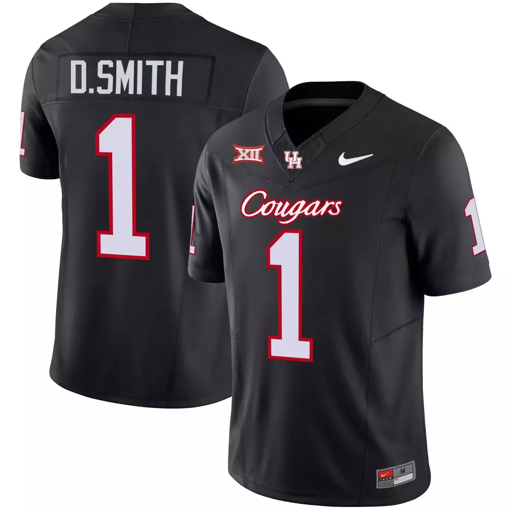 D. Smith 1 Houston Cougars Jersey Black Big Men White Red Vapor v4 All Stitched