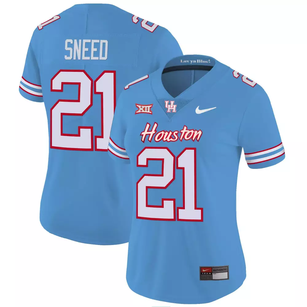 Sneed 21 Houston Jersey Light Blue Women Red White Vapor v5 All Stitched