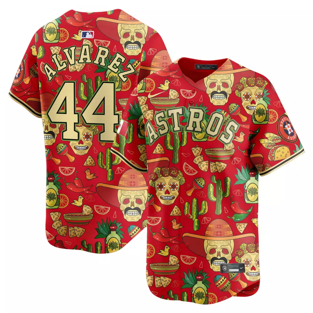 Alvarez 44 Astros Jersey Red Cinco De Mayo Men All Over Print Custom Design Gold