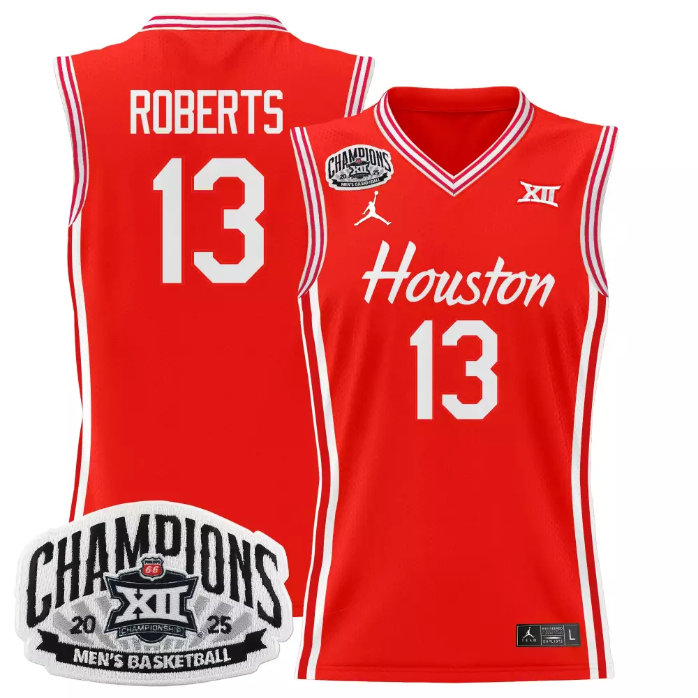 Roberts Cougars 13 Houston Jersey Red Champions 2025 Men's Basketball Xii Men White