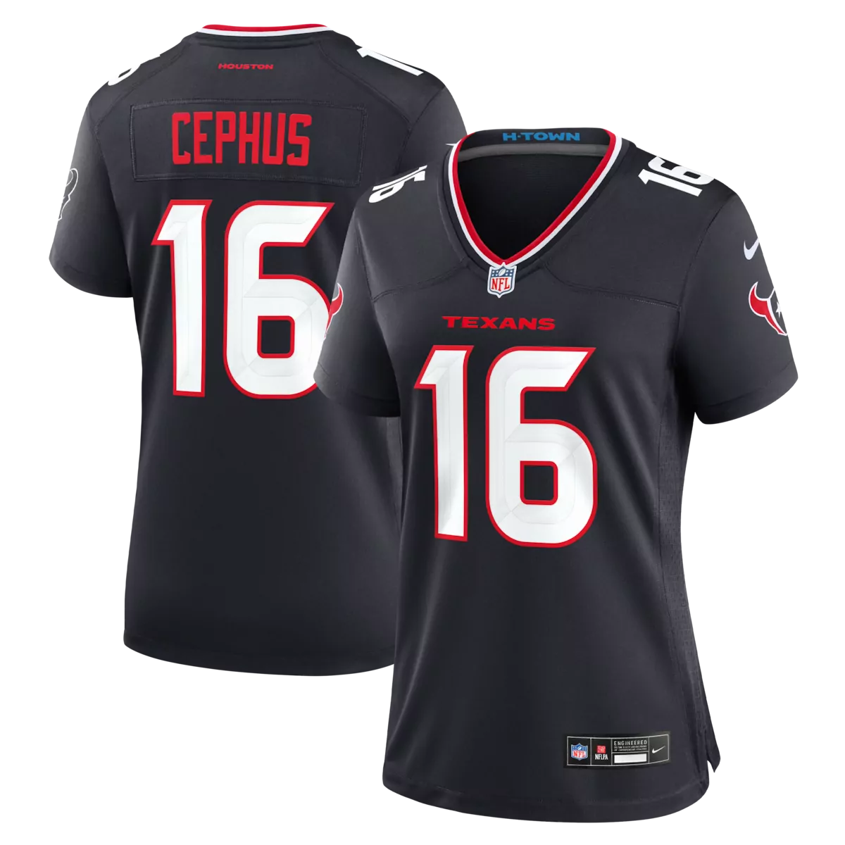 Quintez Cephus 16 Texans Jersey Black Women Standard Red White Game