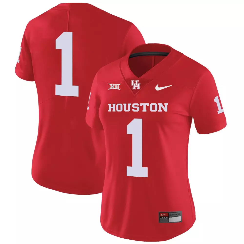 Custom Houston 1 Jersey Red Women White Vapor v4 All Stitched