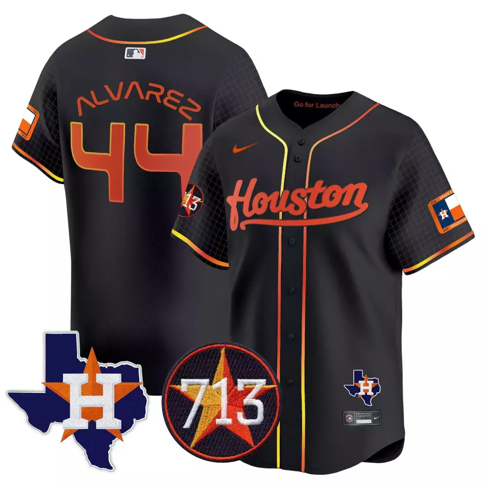 Yordan Lvarez 44 Houston Astros Jersey Black Texas Shape Men Orange Yellow Vapor