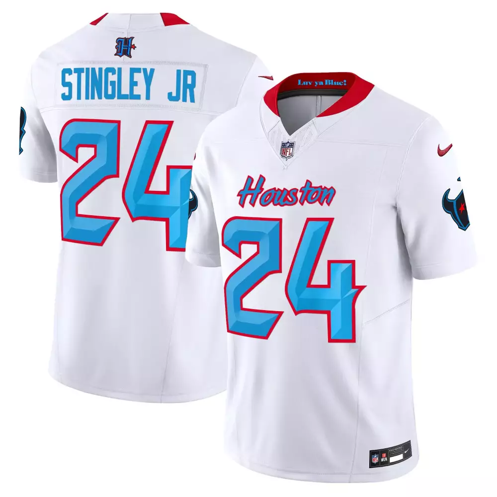 Derek Stingley Jr. 24 Jersey White Luv Ya Blue! Houston Texans Men Alternate Light Blue