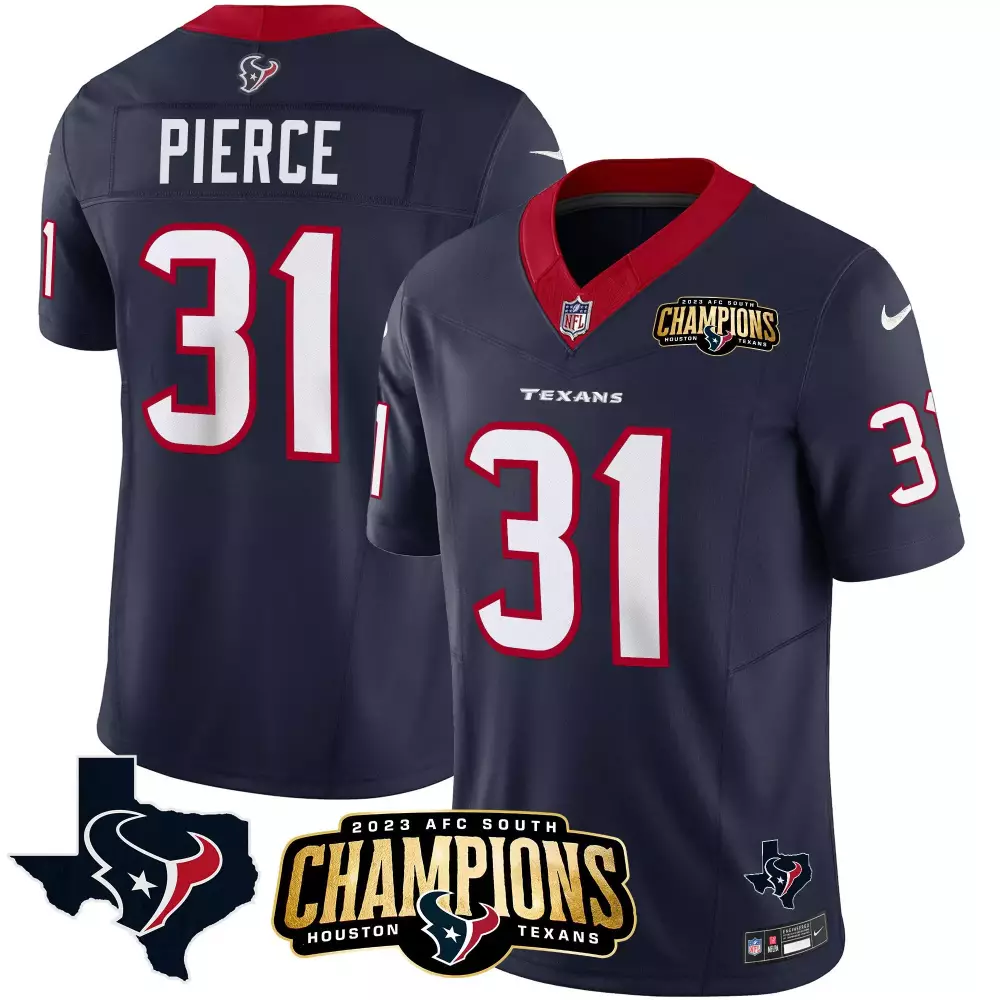 Dameon Pierce 31 Houston Texans Jersey Navy Blue 2023 AFC South Champions Men Red