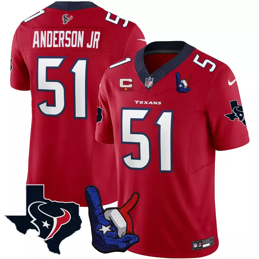 Will Anderson Jr. 51 Jersey Red Houston Texans Captain Men Standard White Navy Blue