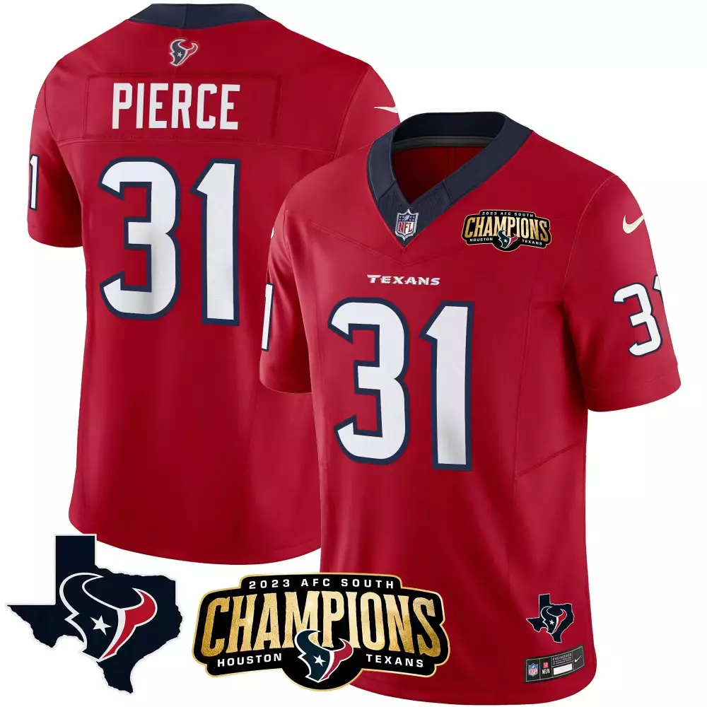 Dameon Pierce 31 Texans Jersey Red 2023 AFC South Champions Men Navy White Vapor