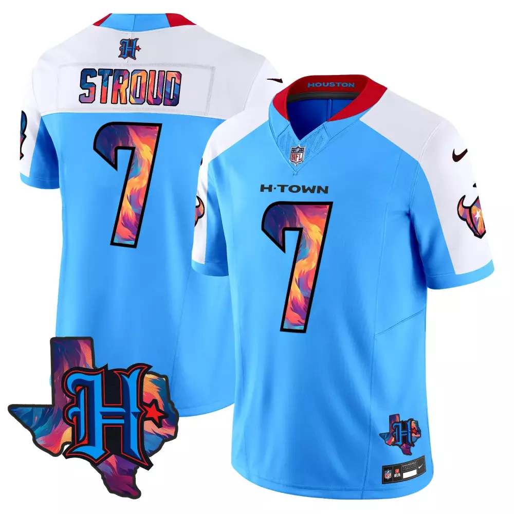 C.j. Stroud 7 Houston Texans Jersey Light Blue City Connect Men Alternate Split Design