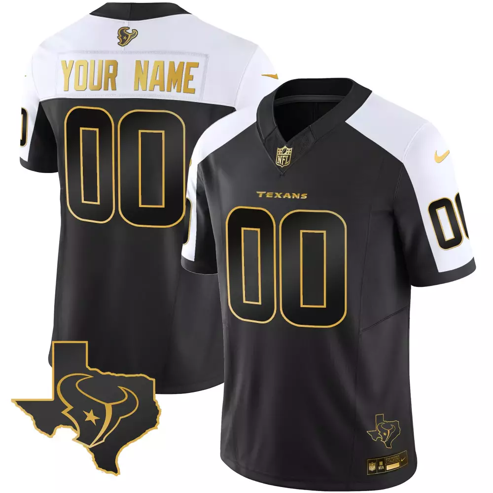 Custom Texans Jersey Black Men Alternate Split Design White Gold Vapor Limited All