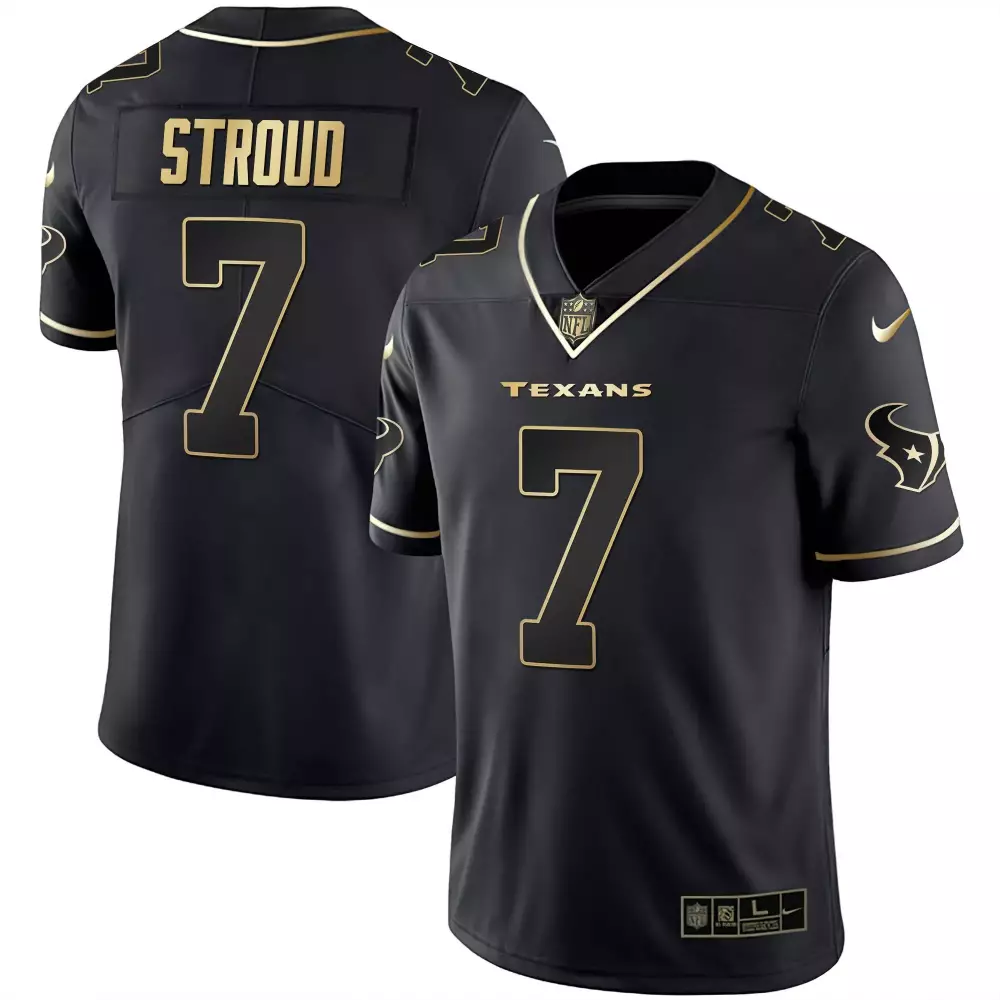 C.j. Stroud 7 Texans Jersey Black Men Game Gold All Stitched