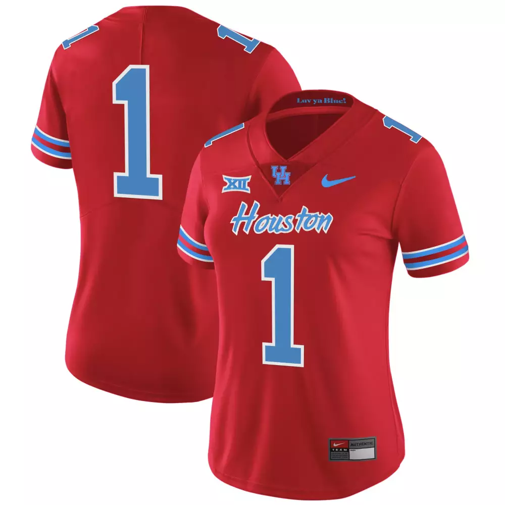 Custom Houston 1 Jersey Red Women Blue Light Vapor All Stitched