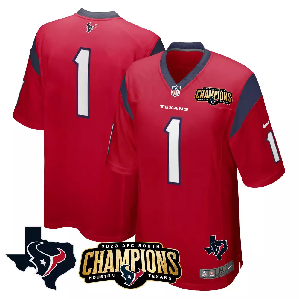 C.j. Stroud 1 Houston Texans Jersey Red AFC South Champions 2023 Men Navy Blue White