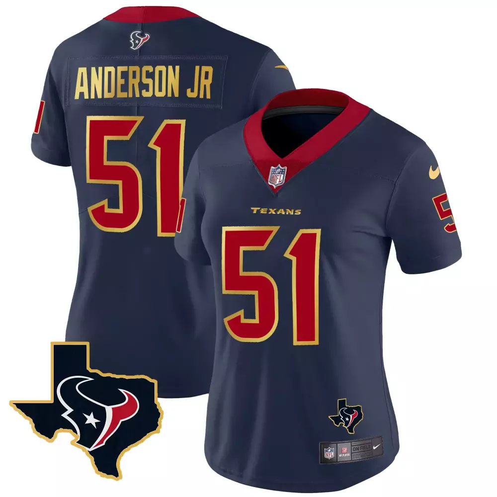 Will Anderson Jr. 51 Texans Jersey Navy Men Authentic Red Gold All Stitched Vapor