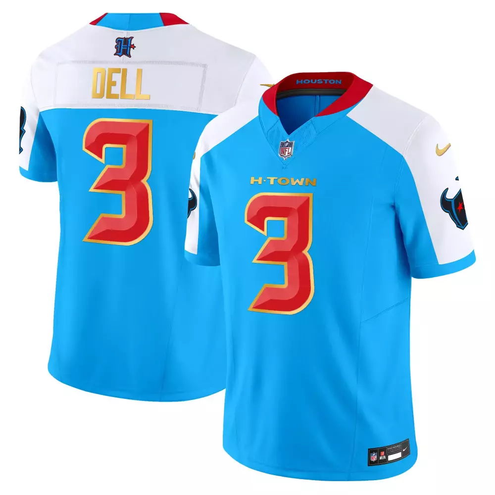 Tank Dell 3 Houston Texans Jersey Blue Men Alternate Split Design White Red Stitched