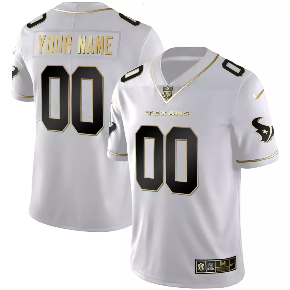 Custom Texans Jersey White Men Black Gold All Stitched