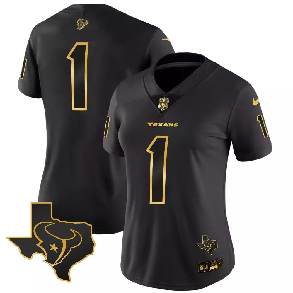 C.j. Stroud 1 Houston Texans Jersey Black Women Replica Gold Vapor Limited All Stitched