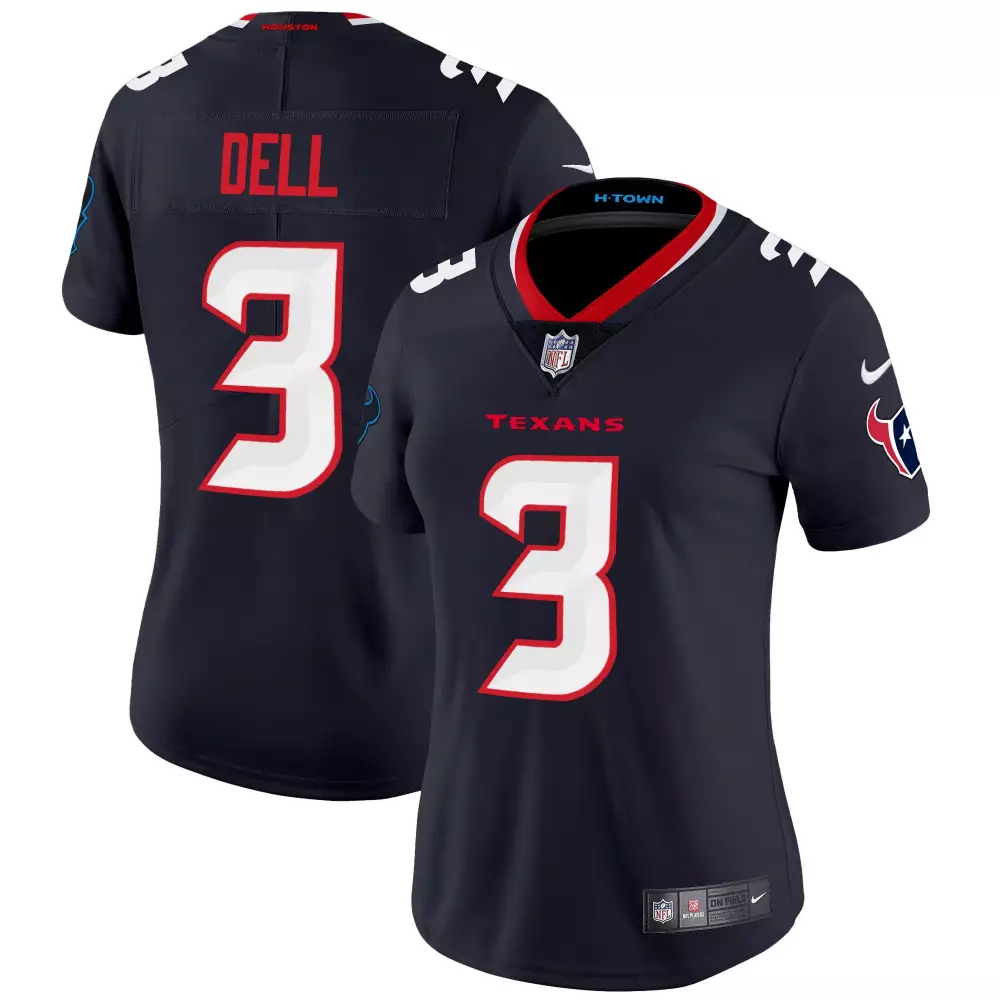 Tank Dell 3 Texans Jersey Navy Blue Women Red White Stitched