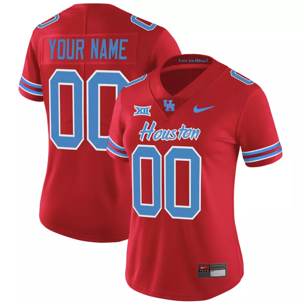 Custom Houston Cougars Jersey Red Women Blue Stitched
