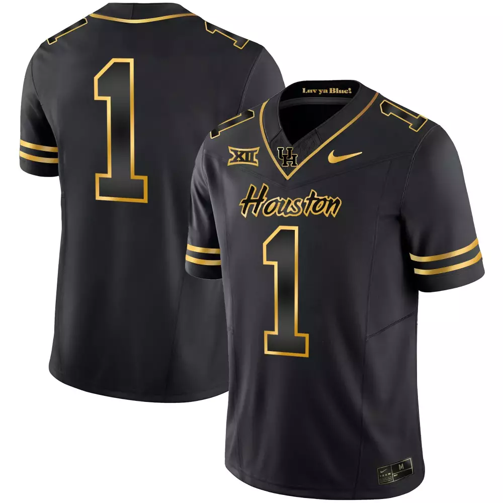 Custom Houston Cougars 1 Jersey Black Men Gold All Stitched