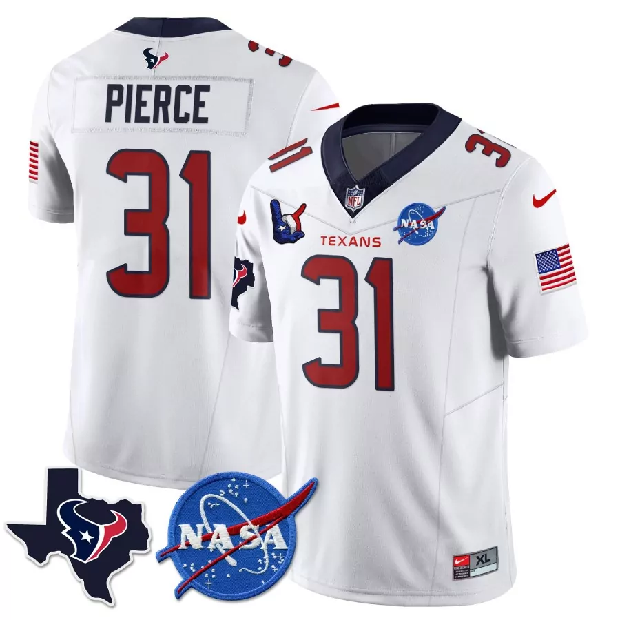Dameon Pierce 31 Texans Jersey White Space Nasa American Flag Men Red Navy All Stitched