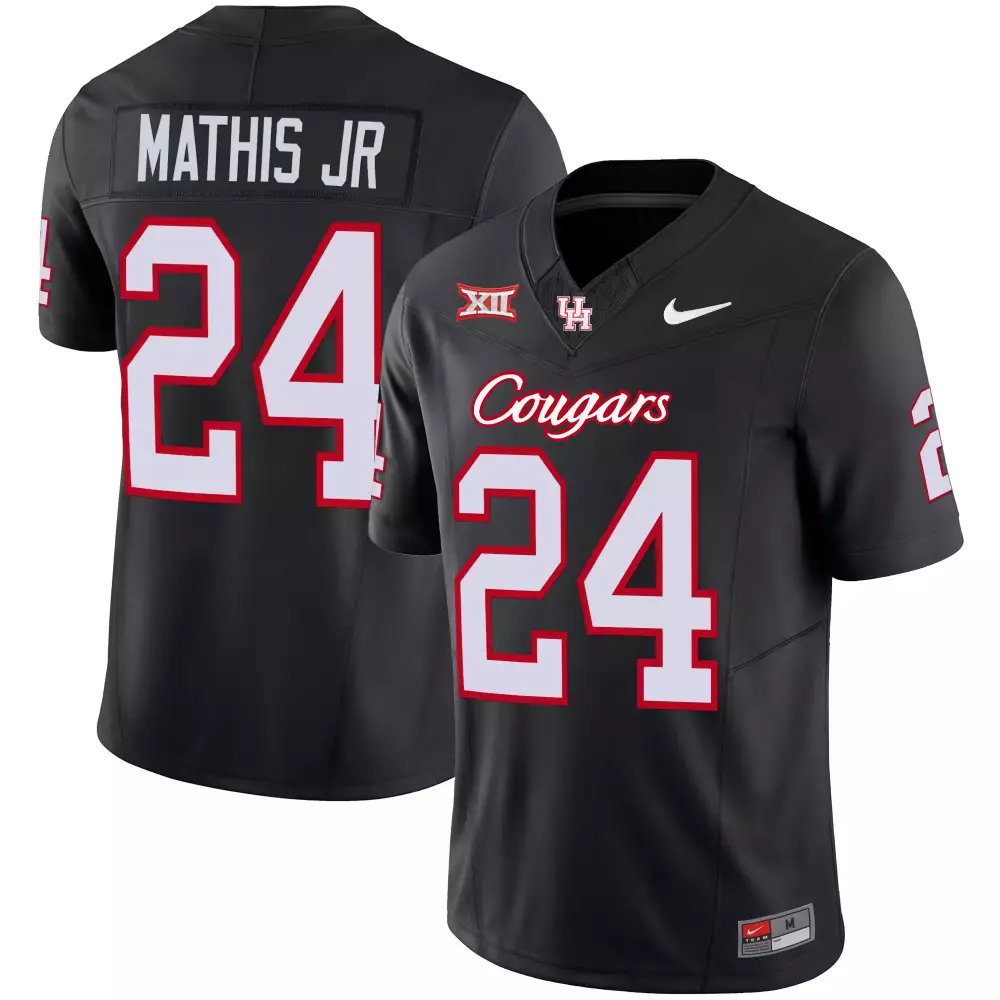 Mathis Jr 24 Houston Cougars Jersey Black Big Men Red White Vapor v4 All Stitched