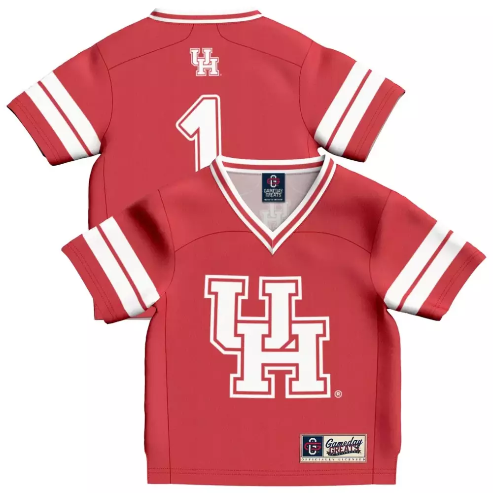 Custom Houston Cougars 1 Jersey Red Kids White Gameday Fashion