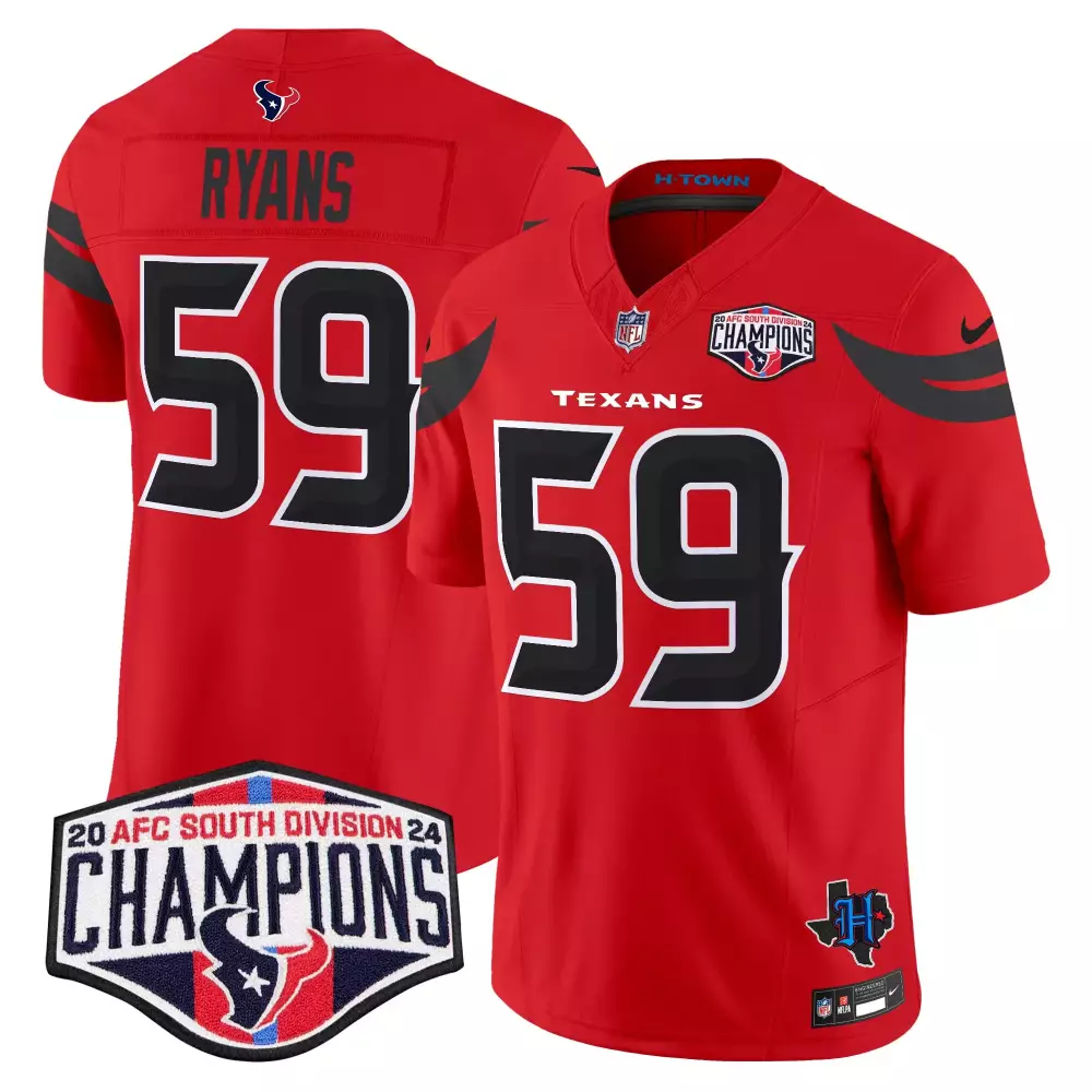 Demeco Ryans 59 Texans Jersey Red AFC South Division Champions 2024 Men Black White