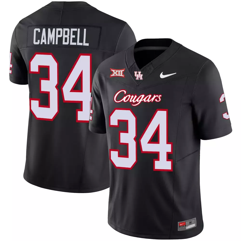 Campbell 34 Houston Cougars Jersey Black Men White Red Vapor v4 All Stitched
