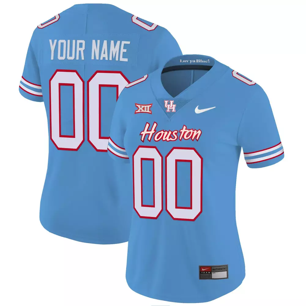 Custom Houston Jersey Light Blue White Red Vapor v4 All Stitched