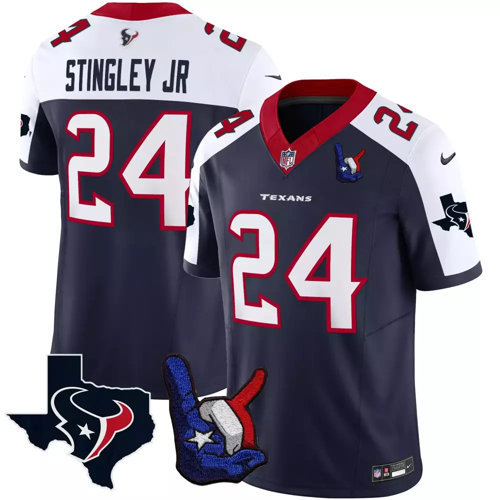 Derek Stingley Jr. 24 Jersey Navy Houston Texans Texas Shape Men Standard White Red