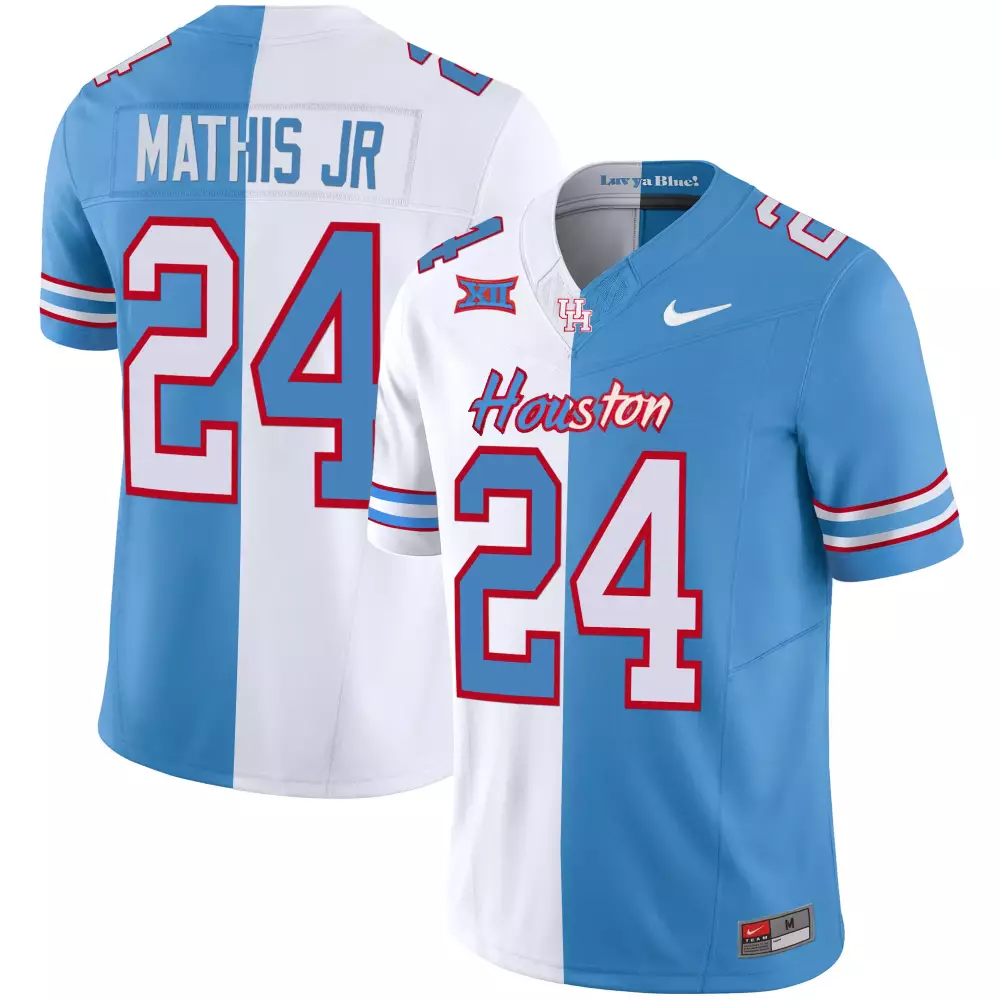 Mathis Jr 24 Houston Jersey Light Blue Men Split Design White Red Vapor v5 All Stitched