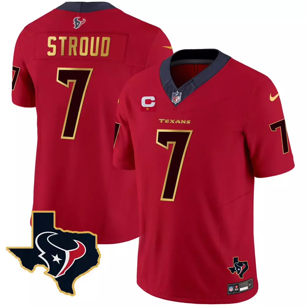 C.j. Stroud 7 Texans Jersey Red Men Navy Gold Vapor All Stitched