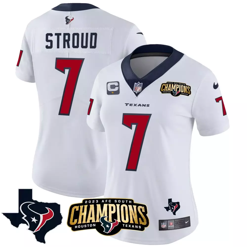 C.j. Stroud 7 Houston Texans Jersey White 2023 AFC South Champions Women NFL Navy