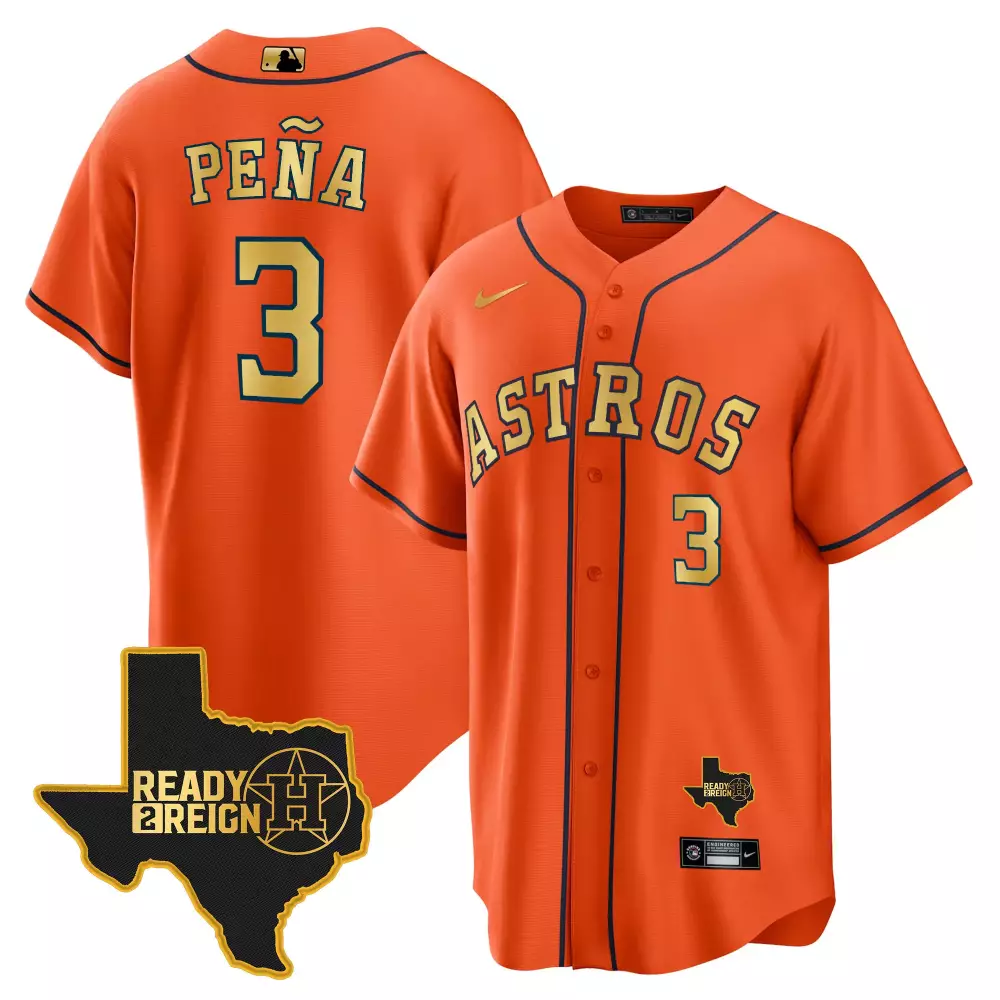 Peña 3 Astros Jersey Orange Ready Reign Men Navy Gold All Stitched Vapor