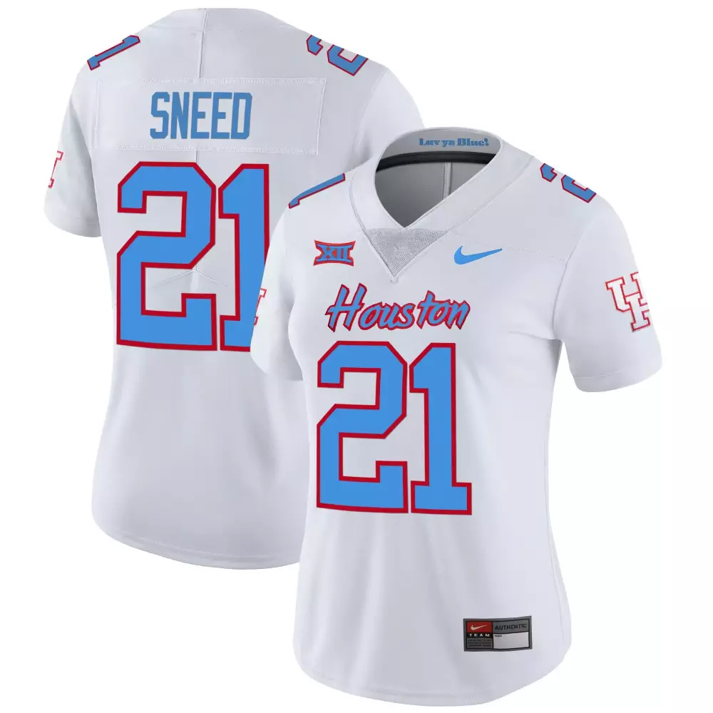 Sneed 21 Houston Jersey White Big Xii Women Blue Red Vapor v3 All Stitched