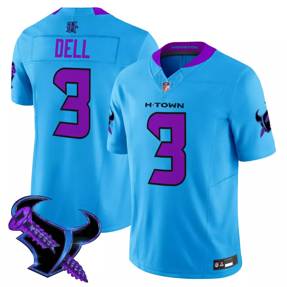 Tank Dell 3 Houston Texans Jersey Light Blue Men Replica Alternate Purple Stitched