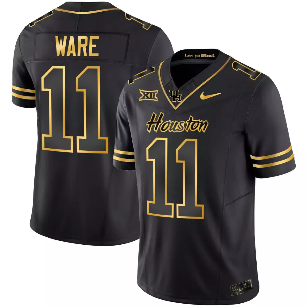 Ware 11 Houston Jersey Black Men Gold All Stitched
