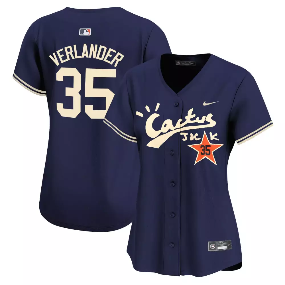 Justin Verlander 35 Jersey Navy Cactus Jack Houston Astros Men Cream Orange Stitched