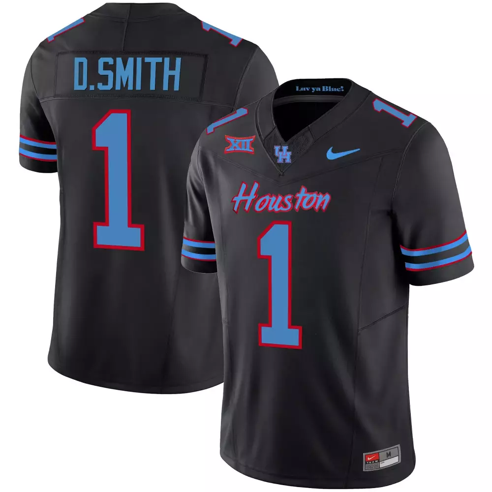 D. Smith 1 Houston Jersey Black Men Light Blue Red Vapor All Stitched