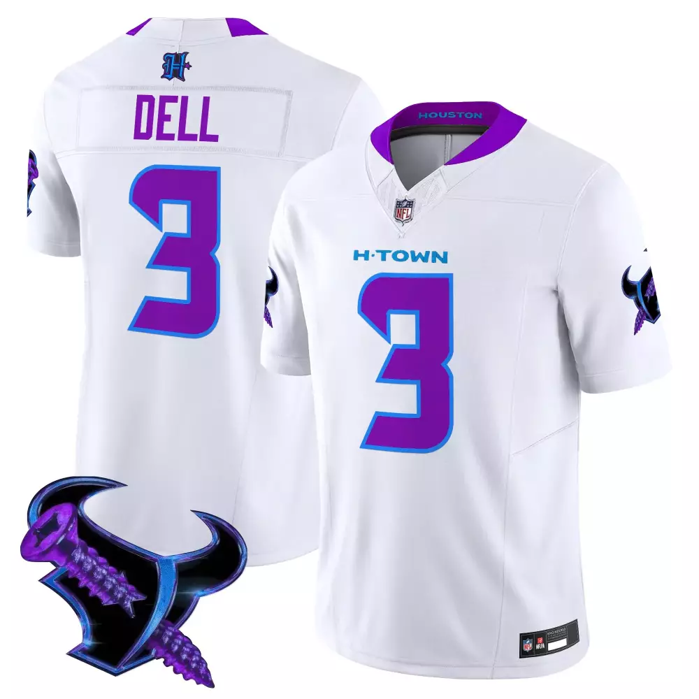Tank Dell 3 Houston Jersey White H-town Men Alternate Purple Blue Stitched Vapor