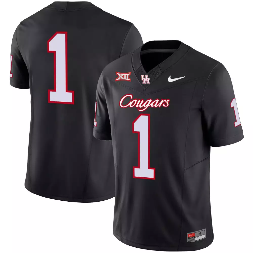 Custom Houston Cougars 1 Jersey Black Big Men White Red Vapor v4 All Stitched