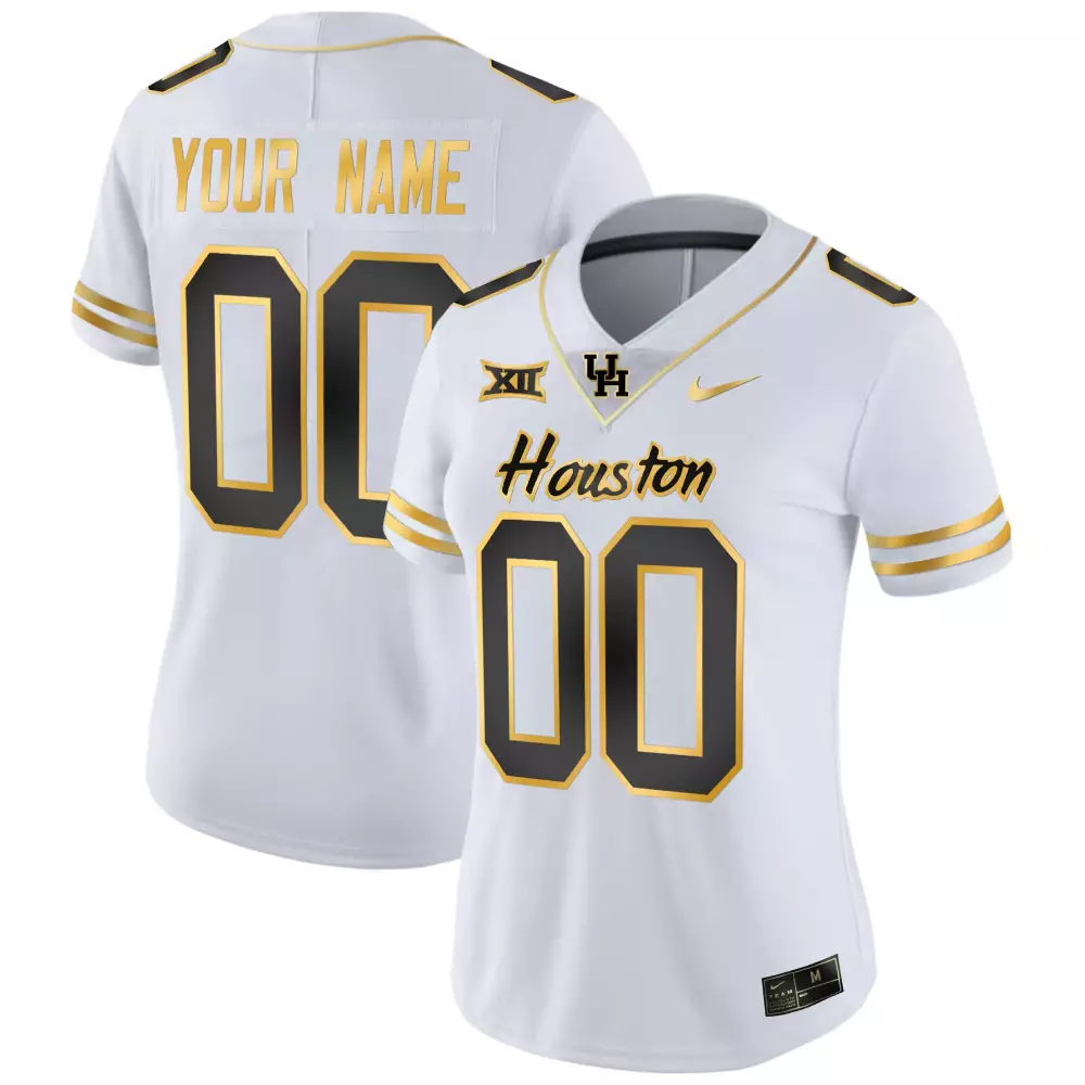 Custom Houston Jersey White Women Black Gold All Stitched