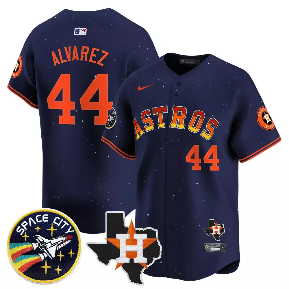 Yordan Lvarez 44 Astros Jersey Navy Space City Texas 2023 Men Custom Design Orange
