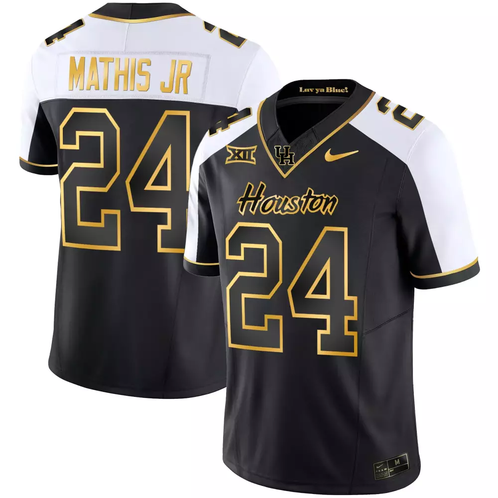 Mathis Jr 24 Houston Jersey Black Big Men White Gold Alternate All Stitched